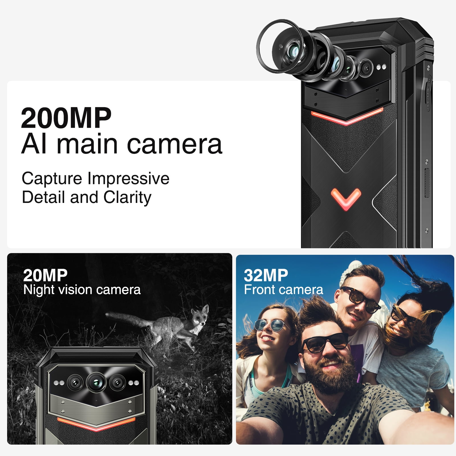 DOOGEE V MAX Plus 5G Rugged Smartphone, 22000mAh 36GB+512GB, 200MP+32MP+20MP Night Vision Rugged Cell Phone, Android 14 Rugged Phone, 6.58" FHD+120Hz IPS Screen, IP68/IP69K Waterproof Phone, NFC/OTG