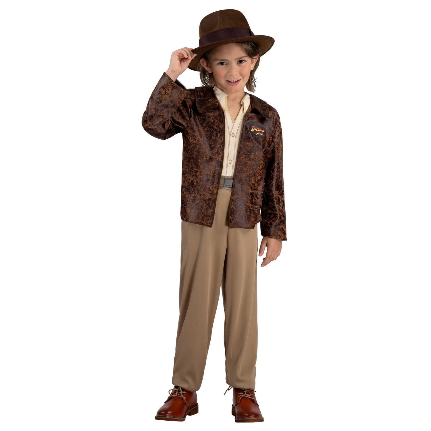 Youth INDIANA JONES Costume - Shirt and Jacket with Series Logo, Pants with Foam-Back Belt, and Hat