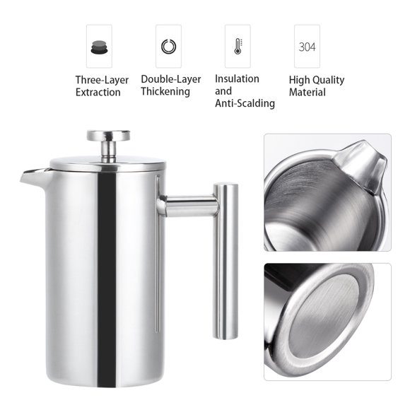 Press Coffee Maker, 350ml Stainless Steel Coffee Pot, Coffee Maker Kettle, Household for Kitchen Home Camping Travel