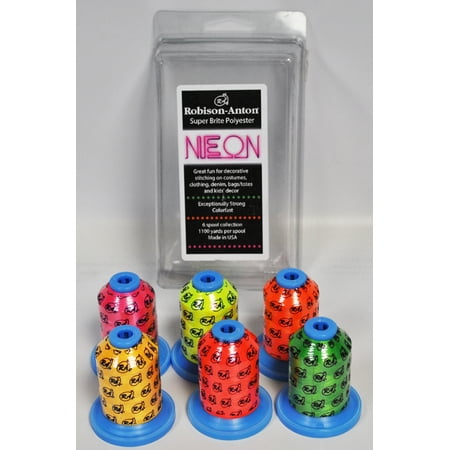 Robison Anton Embroidery Thread - Robison Anton Super Bright Polyester Thread Neon Gift Pack 6ct