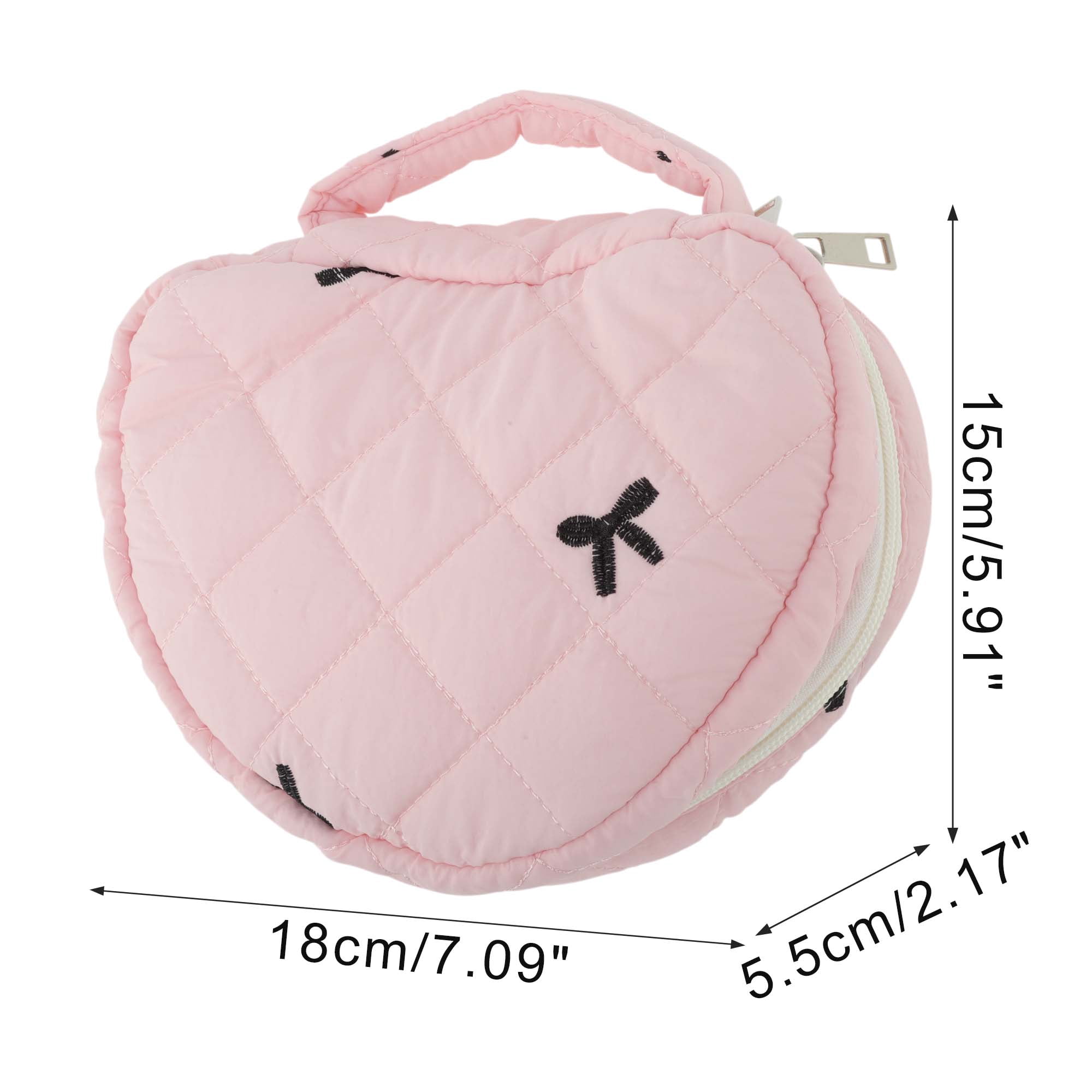 Unique Bargains 1 Pc Heart-shaped Embroidered Bow Makeup Bag Pink