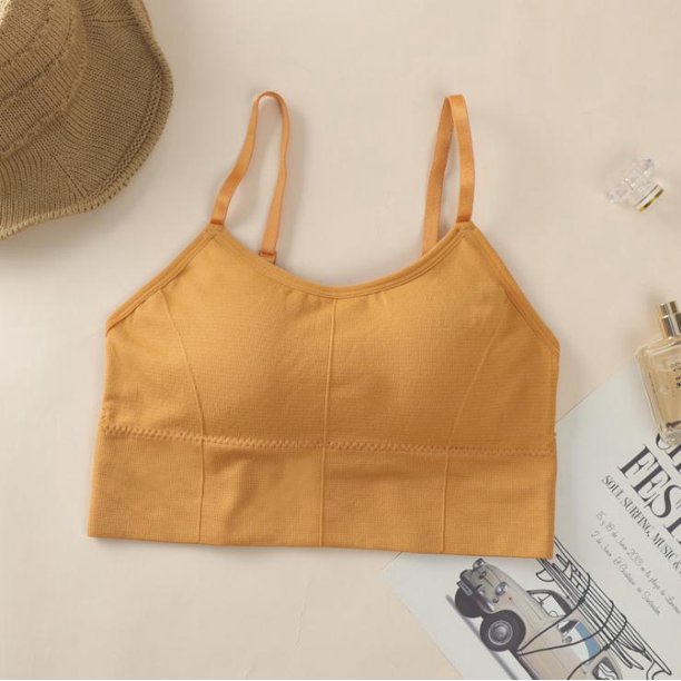 Top corto sin mangas para mujer, ropa interior sin costuras, Tops cortos para mujer, lencería Sexy íntima con camisola acolchada extraíble, moda femenina Tan Jianjun unisex