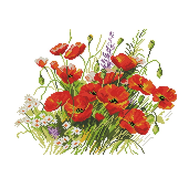 (H773) Hilo Algodón Ecológico 14CT 2 Hebras 36*31 CM Flores en Serie Flores Punto Cruz Tela Hecha A Mano Kit Bordado DIY (Instrucciones en Inglés)