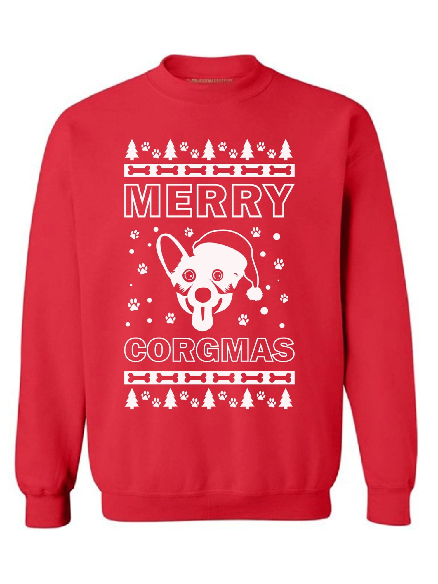 Corgi Red Adult Ugly Christmas Sweater Crew Neck Sweatshirt 