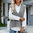 thumbnail image 2 of Olyvenn Women Loose V-Neck Sweater Vest, Sleeveless Cable Knit Casual Crop Sweaters Pullover Lightweight Comfy Daily Vest Tops Gray M, 2 of 7