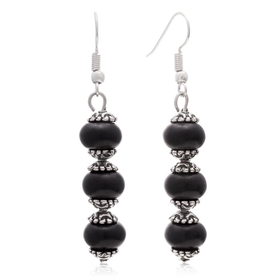SuperJeweler Black Onyx Earrings for Women, 3 Stone Dangle Earrings, 2"