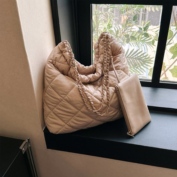 Conjunto de 2 bolsos informales de gran capacidad para mujer, bolsa de mano suave y hinchada, de Color sólido, para viaje diario, 2 piezas Fivean unisex