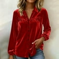 thumbnail image 2 of qolati Velvet Tops for Women Long Sleeve Lapel Collard Velours Shirt Winter Vintage Comfy Blouses Holiday Party Clothes, 2 of 8