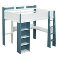 thumbnail image 5 of Euroco Wood Full Size Loft Bed with Storage Headboard, Bookcase. Desk and Clothes Hanger for Kids Teens Adults, White&Blue, 5 of 12