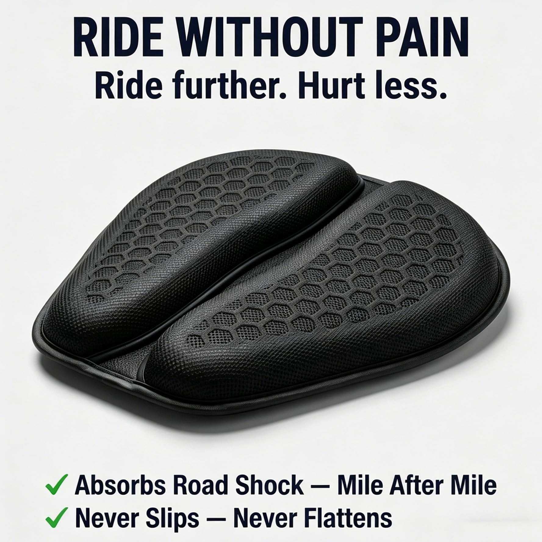 Hex Rider Seat Cushion, Gel Rider Cushion for Motorcycle, Universal Non-Slip Grip Ergonomic Motorcycle Seat Pad, 3D-Honeycomb Structure TPE Shock Absorption Breathable Seat Pad for Long Rides