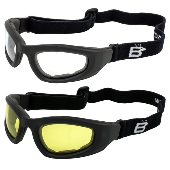 Birdz Eyewear Soar Safety Motorcycle Goggles 2 Pairs Black Frames with Clear & Yellow Lenses