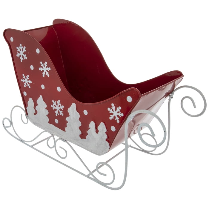 Large Red and White Winter Forest Metal Sleigh Christmas Home