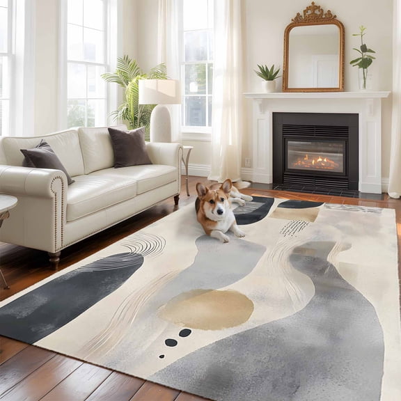 5'x8' Area Rugs, Boho Indoor Outdoor Area Rug for Living Room Bedroom, Abstract Geometric Lines Color Blocks Washable Bathroom Rugs Kitchen Floor Carpet Mats Home Decor Aesthetic