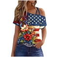 thumbnail image 2 of Karymi Womens Workout Tops 4th of July Asymmetrical Cold Shoulder Short Sleeve T‑Shirt, Casual Summer Top Patriotic Independence Day Print Womens Tops Dressy Casual, 2 of 6