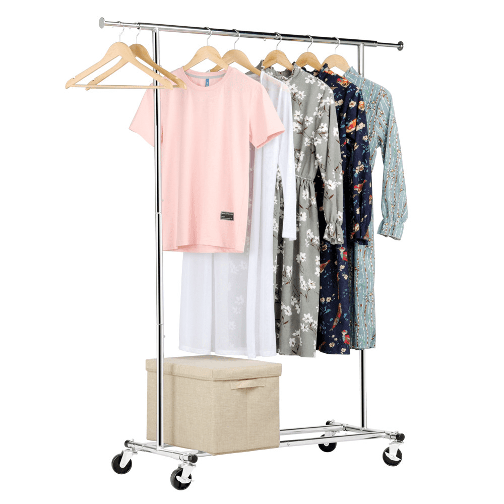 Heavy Duty Clothing Rack Extendable & Chrome Finish Garment Rack Silver