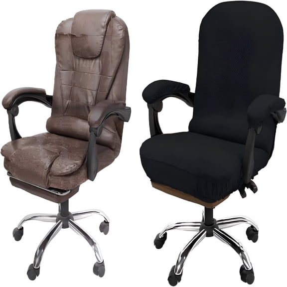 XIBUFE High Back Office Chair Cover with Armrests, Stretchable Jacquard Desk Seat Protector, Universal Rotating Chair