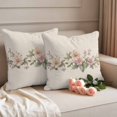 thumbnail image 2 of Spring Floral Pillow Covers 2 Pack Retro Pink Flower Watercolor Plant Linen Texture Pillowcase Waterproof Outdoor Throw Pillow Cover for Patio Garden Square Cushion 16”x16”, 2 of 9