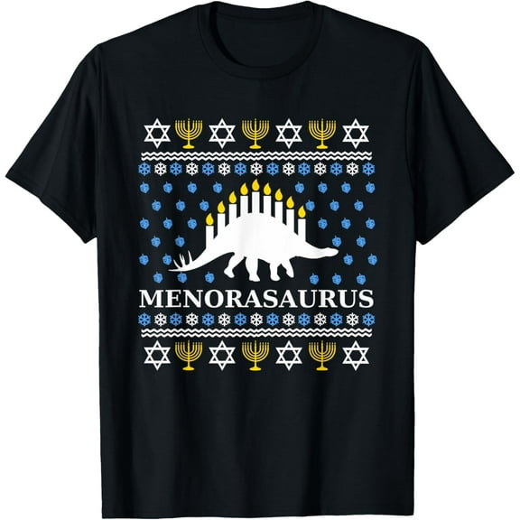 Menorasaurus T-Shirt - Funny Dinosaur Chanukkah Holiday Gift