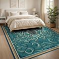 thumbnail image 3 of ODIKA Ocean Turtle Main Symmetrical Wave Motifs Map Nautical Border for King Size Bedroom, Master Suite, Under Bed, Foldable Easy Care, 3 of 7