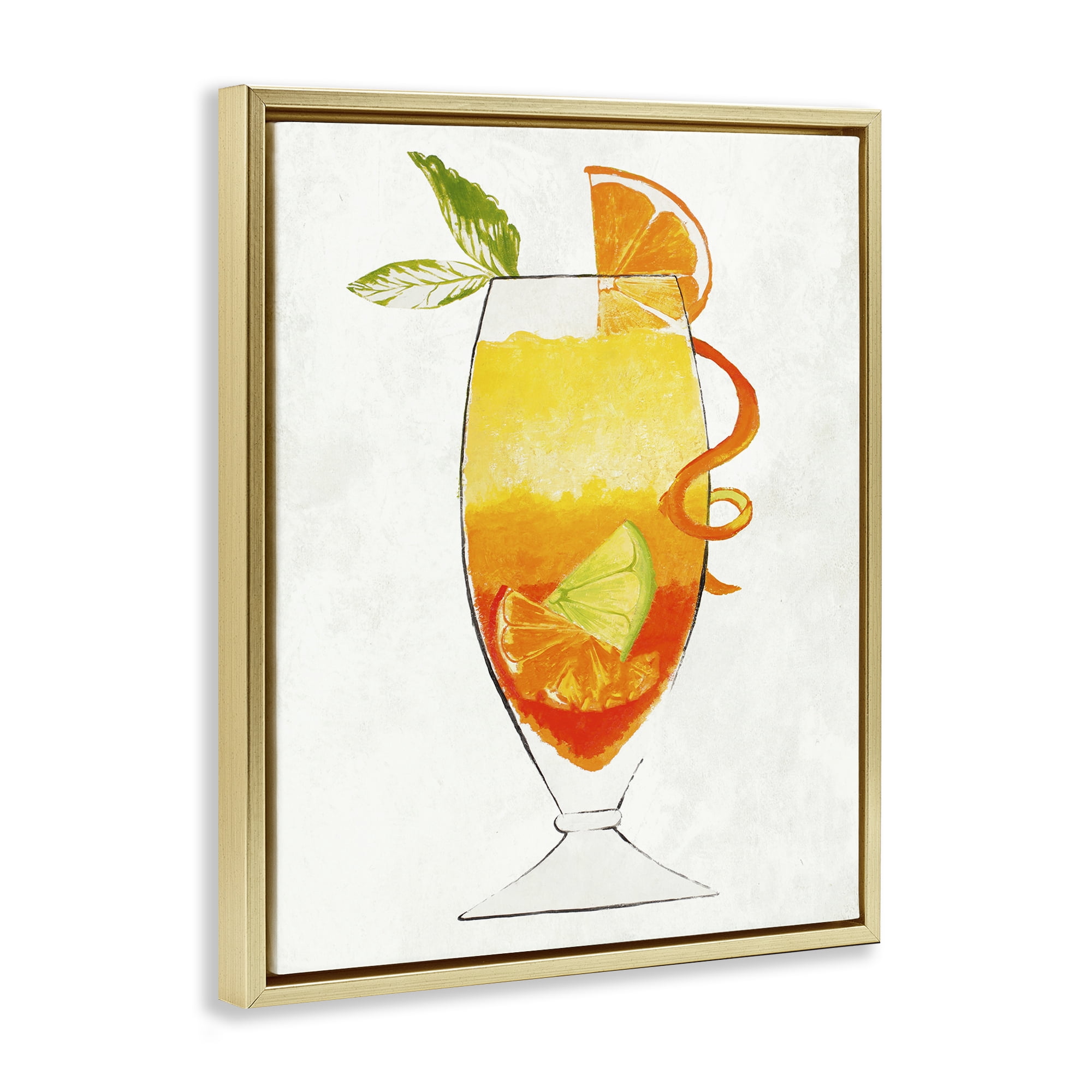 Stupell Industries Summer Cocktail Orange Fruit Gold Framed Floater Canvas Wall Art, design by Lorenzo Collective