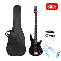 Tcbosik Electric Bass Guitar Full Size, 4 String Exquisite Stylish Bass with Bag, Strap, Plectrum, Amp Wire and Wrench Tool, Black