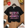 thumbnail image 2 of 100% Cotton 'Daddy's Little Girl, Mommy's Whole World' Letter Print Youngsters Girls' T-Shirt - Cute Casual Round Neck Short Sleeve Tee with Colorful Floral Print Design, Little Girl Clothes, 2 of 7