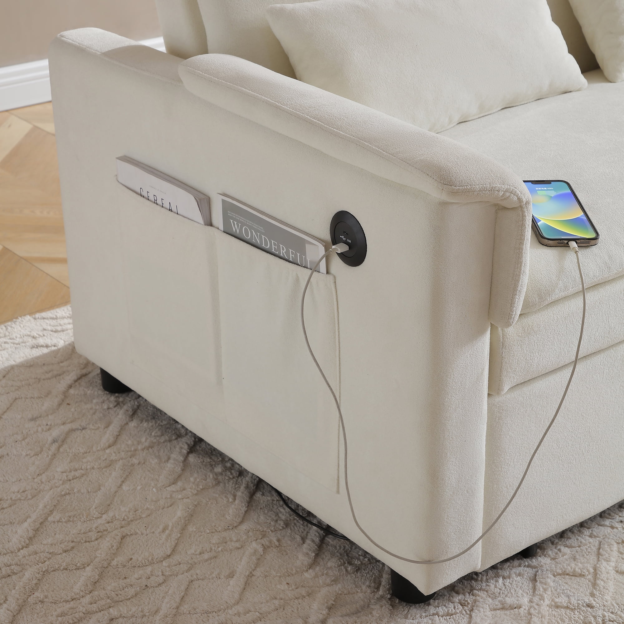 55" Convertible Sleeper Sofa Bed,3 in 1 Velvet Pull Out Sofa Bed with Adjustable Backrest & USB Ports,Modern Loveseat Sofa Couch for Living Room,Apartment,Beige