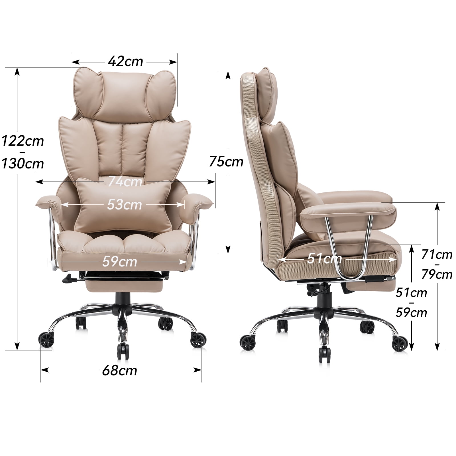ATMILD 400 lbs Big and Tall Ergonomic PU Leather Office Chair with Footrest, Dark Beige