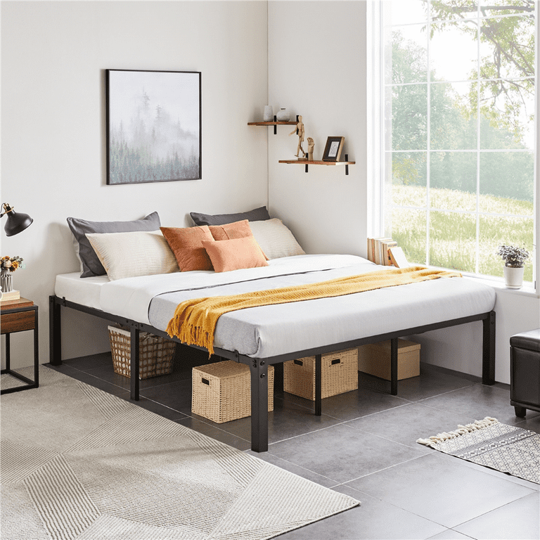Metal platform bed frame on sale with steel slat support