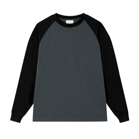 Wyzesi T Shirts for Men Cotton Work Male Pure Cotton Off Shoulder Contrasting Color Raglan Sleeve T Shirt Base Shirt White T Shirts Long Sleeve Button Up