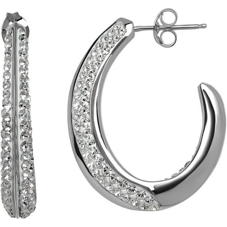 Luminesse White Sterling Silver Hoop Earrings made with Swarovski Elements