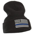 thumbnail image 4 of Thin Blue Line USA Flag Embroidered Long Beanie - Black OSFM, 4 of 5