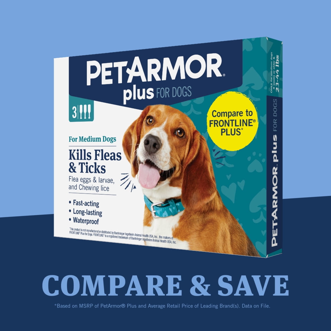 PETARMOR Plus for Medium Dogs 23-44 lbs, Flea & Tick Prevention for Dogs, 3-Month Supply