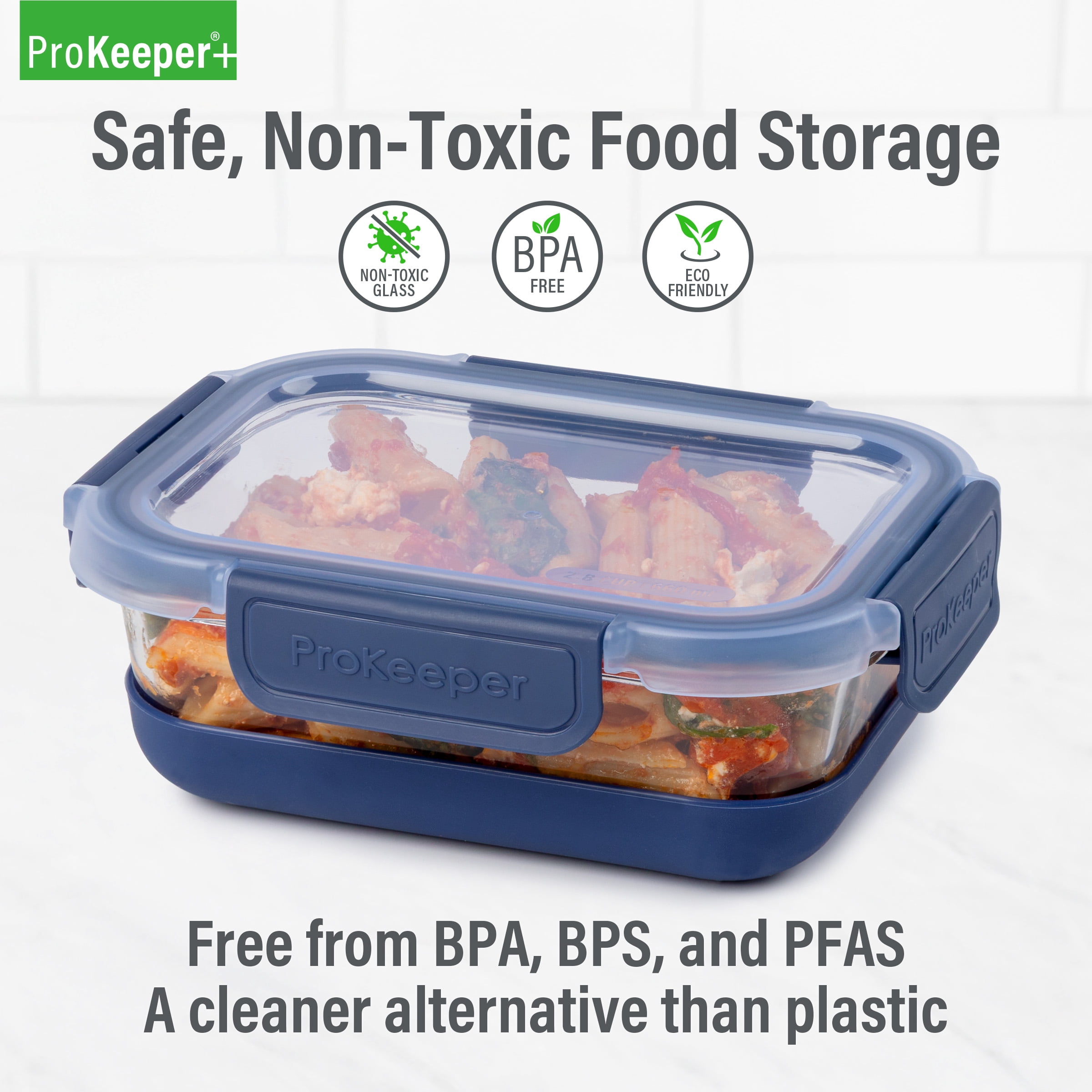 (2 pack) Prokeeper+ 2.8 Cup Glass Food Storage Container with Silicone Base, Well Suited to Refrigerator Organization