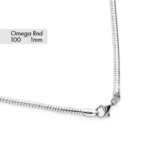 Sterling Silver 925 High Polished Round Omega 100 Chain 1mm Made in Italy 16" Jewelry Female Unisex