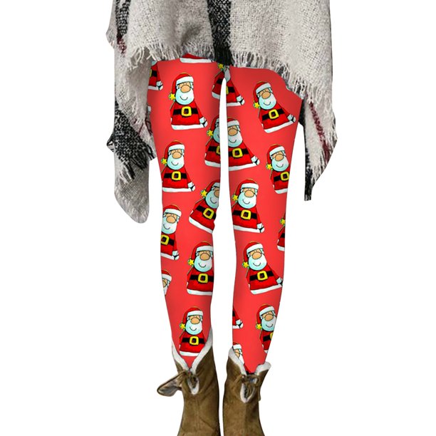 Gibobby Pantimedias para Mujer Cómodas y Cálidas Leggings de mujer Pantalones de bota con estampado navideño Pantalones de cintura cómodos (Rojo, L)