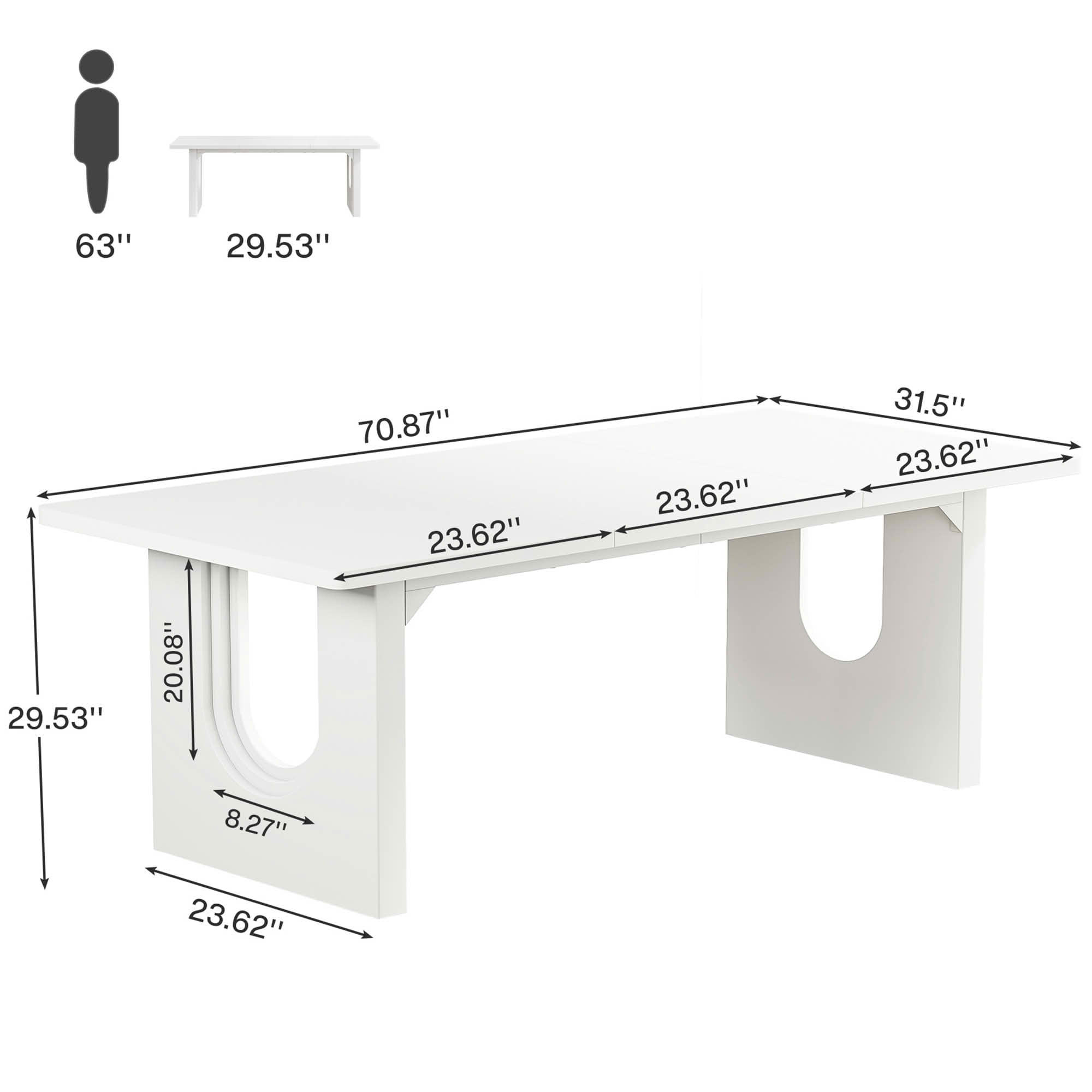 MAYEERTY 71 Inch Modern Rectangular Dining Table, Large Wood Kitchen Dinner Table with Double Pedestal Base for 6 to 8 People