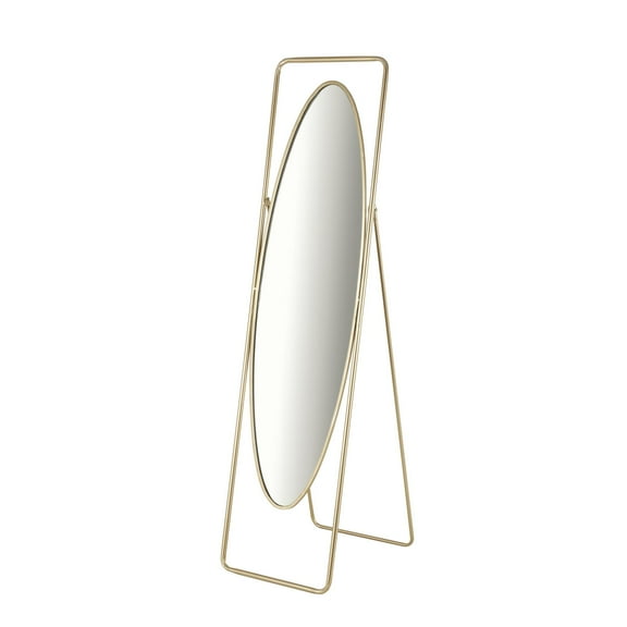 DecMode 17" x 66" Gold Metal Geometric Oval Floor Mirror with Rectangular Frame and Stand