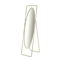 DecMode 17" x 66" Gold Metal Geometric Oval Floor Mirror with Rectangular Frame and Stand