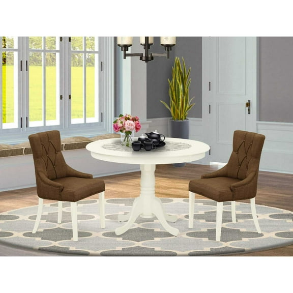East West Furniture Dining Room Set Linen White, HLFR3-LWH-18