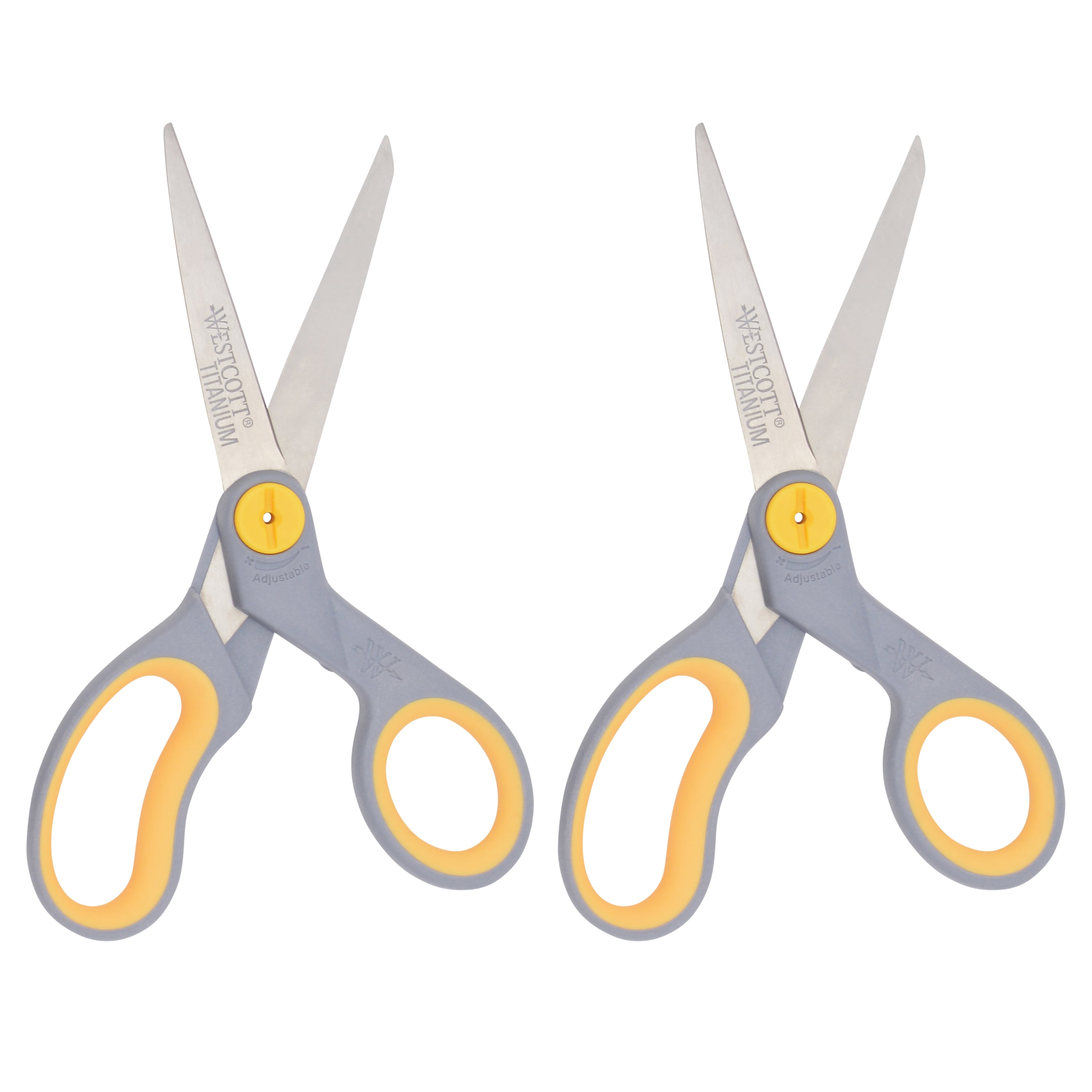 (3 pack) Westcott 8 Inch Titanium Bonded Adjustable Glide Office Scissors, Grey & Yellow, 2-Pack