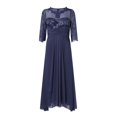 thumbnail image 3 of Gibobby Vestido largo casual de verano para mujer Vestido de noche con encaje de de gasa de moda sexy para mujer Vestido de siete mangas ahuecado(Azul,CH), 3 of 5