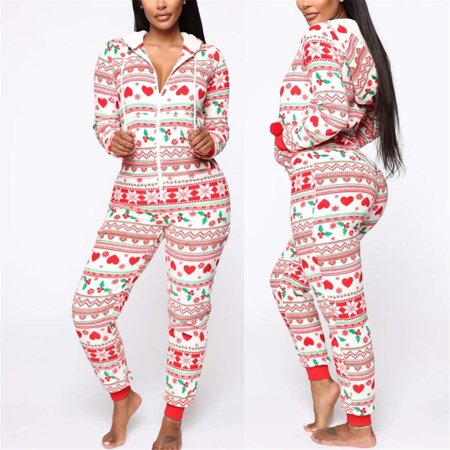 

Kiapeise Women Christmas Tree Pattern Long Sleeves Pajamas Non-Footed Onesie Sleepwear Jumpsuit