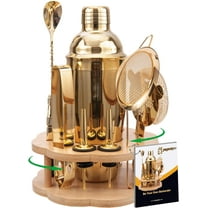 WarmHaven Cocktail Shaker Set Bartender Kit with Rotatble Bamboo Stand,11 Piece Bar Set Stainless Steel Bar Accessories for Drink Mixing, Bar, Home, Party (Gold)