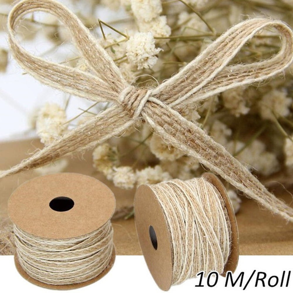10m roll natural jute burlap rustic hessian ribbon tape strap wedding decor ^P 