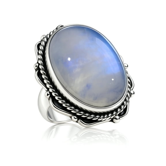 Handmade Jewelry Unique Fashion Designer Gemstone Unique Ring for Women Men 925 Sterling Silver Blue FIRE Rainbow Moonstone Tribal FINE Gypsy Ethnic Ring US Size 6.5