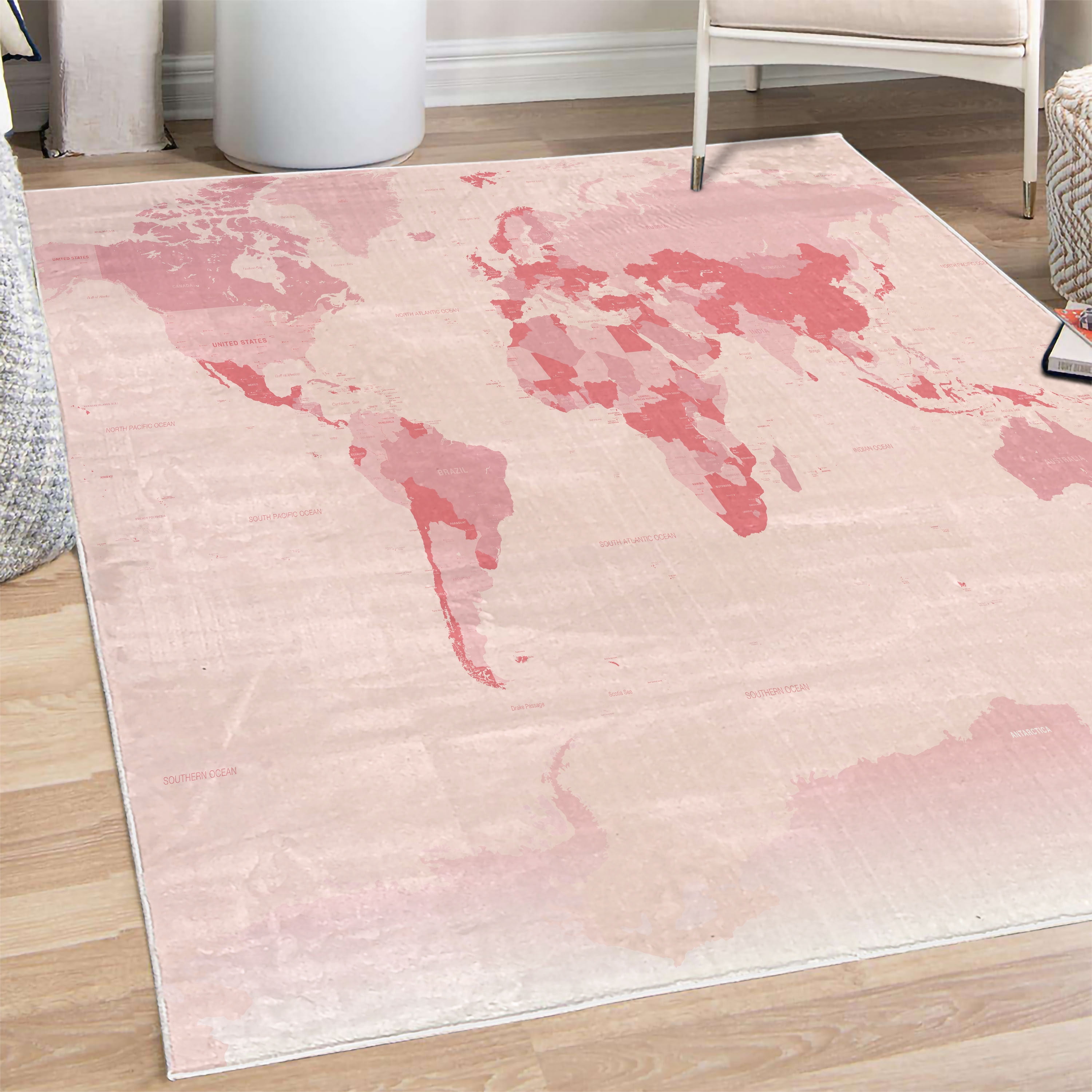 Earth Decorative Rug, Detailed World Map with All Countries Major ...