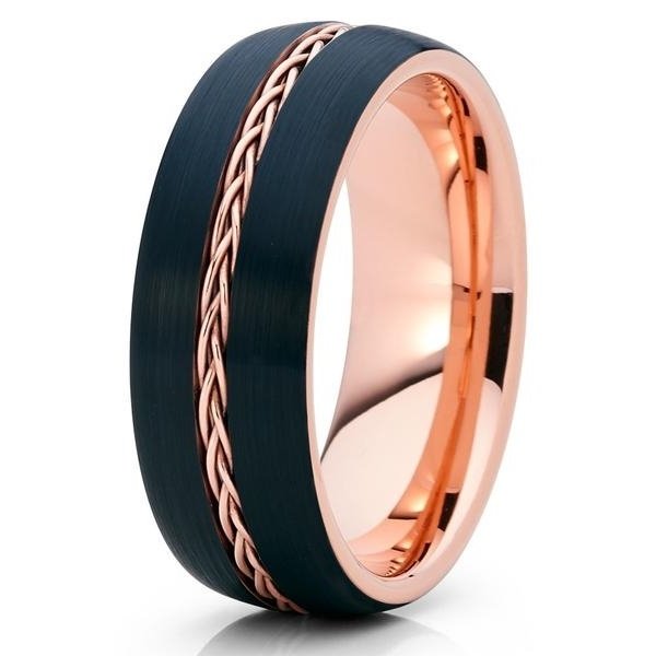 Silly Kings 8mm Rose Gold Tungsten Black Wedding Band Braid