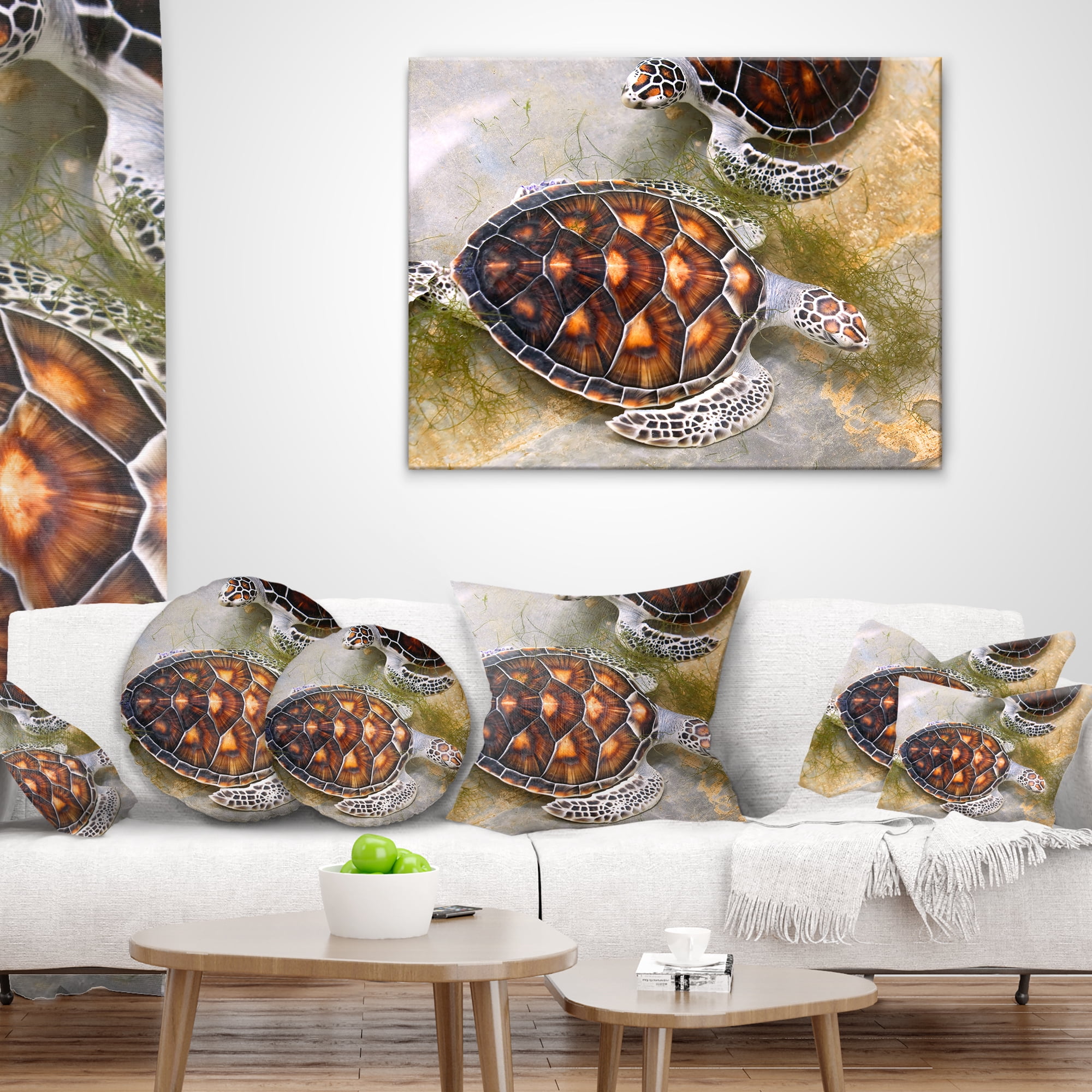 Designart Sea Turtles in Nursery - Animal Throw Pillow - 18x18