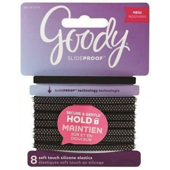 Goody SlideProof Hair Elastics, Spiky Black, 8 count